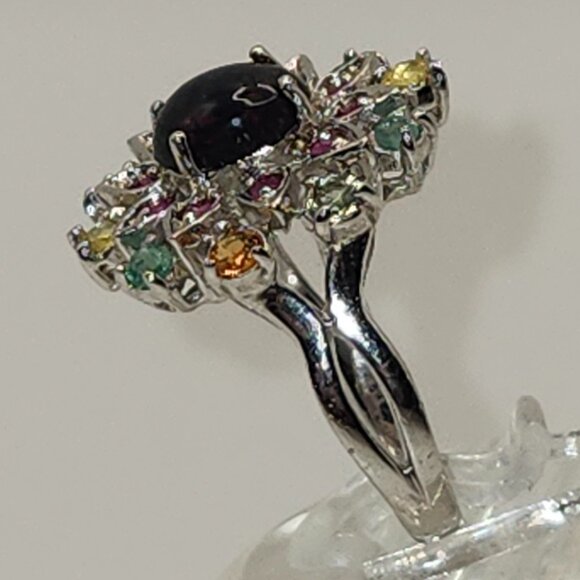 .925 Sterling Silver S/S Black Opal/Emerald/Ruby/Sapphire Ring Sz 8.5 $605 - Picture 5 of 8